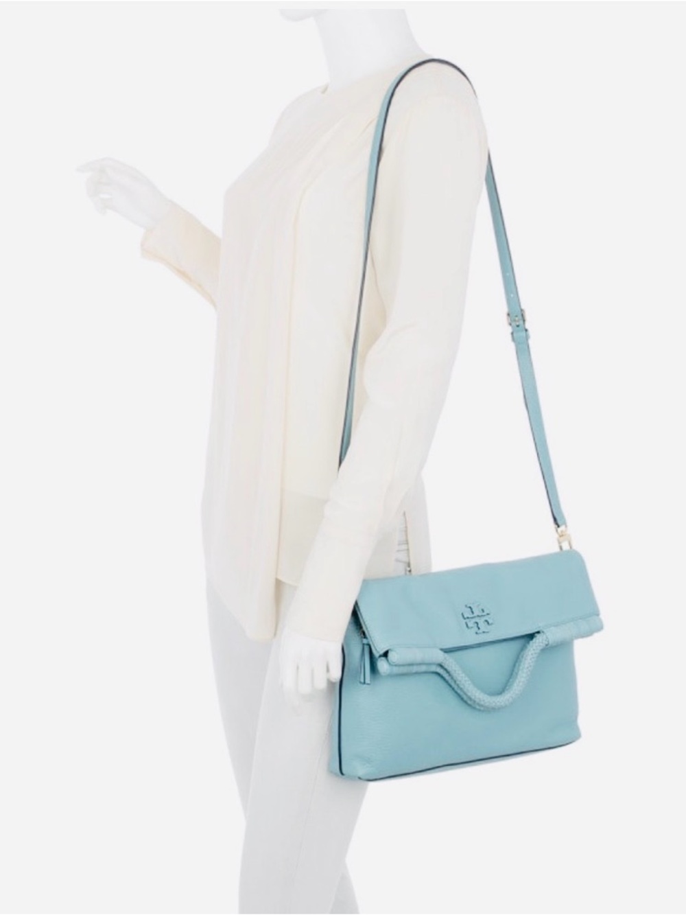 Tory Burch Taylor Convertible Fold-Over Crossbody Bag blue NWT